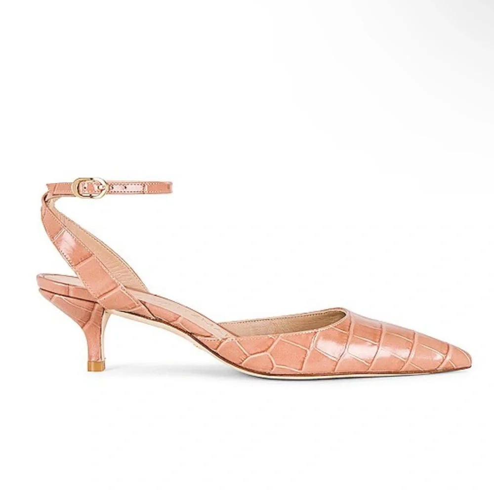 NEW NIB Stuart Weitzman Barelythere 50 Pump In Toast Printed Soft Croc